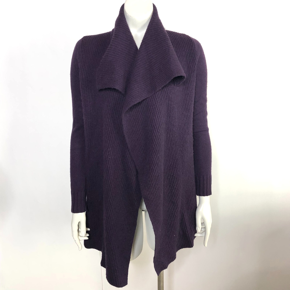 The Cashmere Project XS Ribbed V-Neck Long Cardigan Sweater Purple